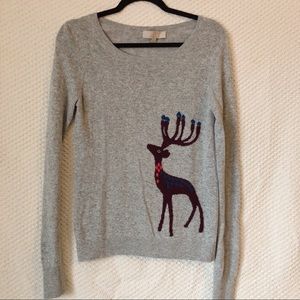 LOFT gray reindeer sweater
